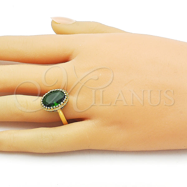 Anillo Multi Piedra 01.424.0005.2 Oro Laminado, con Verde Zirconia Cubica, Pulido, Tono Dorado (One size fits all)