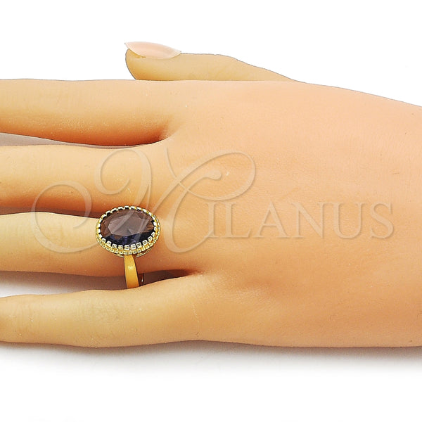 Anillo Multi Piedra 01.424.0005.4 Oro Laminado, con Amatista Zirconia Cubica, Pulido, Tono Dorado (One size fits all)