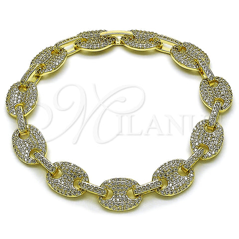 Pulsera Elegante 03.60.0158.07 Oro Laminado, Diseño de Puff Mariner, con Blanca Micro Pave, Pulido, Tono Dorado (Thickness, 7 Inches Length)