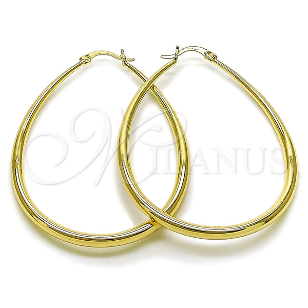 Argolla Grande 02.122.0092.50 Oro Laminado, Diseño de Gota y Hueco, Pulido, Tono Dorado