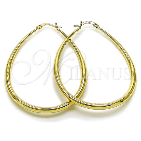 Argolla Grande 02.122.0092.50 Oro Laminado, Diseño de Gota y Hueco, Pulido, Tono Dorado
