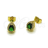 Arete Dormilona 02.156.0740.2 Oro Laminado, Diseño de Gota y Cluster, con Verde and Blanca Zirconia Cubica, Pulido, Tono Dorado