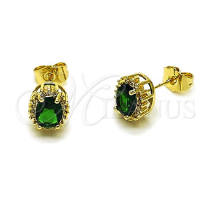 Arete Dormilona 02.156.0742.2 Oro Laminado, Diseño de Cluster, con Verde and Blanca Zirconia Cubica, Pulido, Tono Dorado