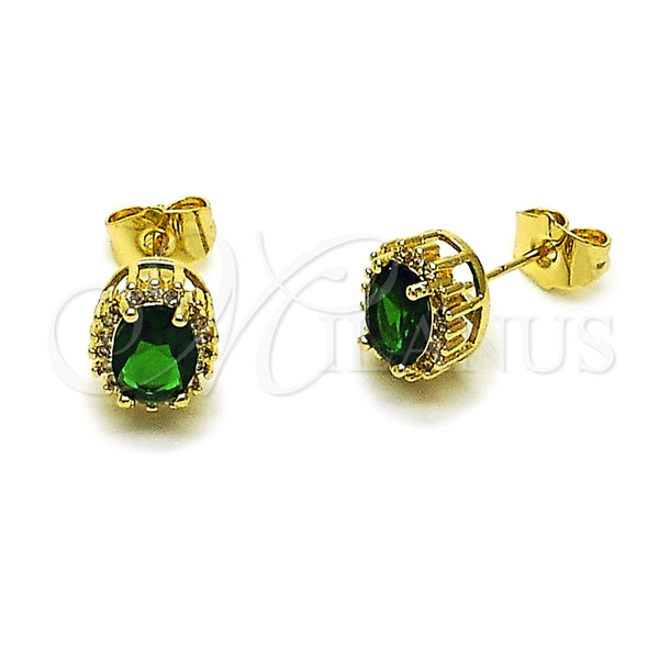 Arete Dormilona 02.156.0742.2 Oro Laminado, Diseño de Cluster, con Verde and Blanca Zirconia Cubica, Pulido, Tono Dorado