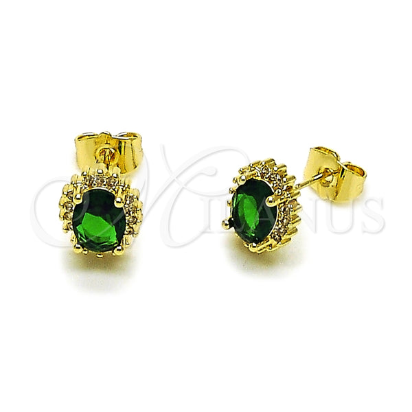 Arete Dormilona 02.156.0743.2 Oro Laminado, Diseño de Cluster, con Verde and Blanca Zirconia Cubica, Pulido, Tono Dorado