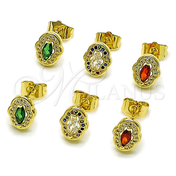Arete Dormilona 02.156.0709.1 Oro Laminado, Diseño de Cluster, con Blanca Zirconia Cubica and Multicolor Micro Pave, Pulido, Tono Dorado