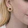 Arete Dormilona 02.156.0744.1 Oro Laminado, Diseño de Cluster, con Granate Zirconia Cubica and Blanca Micro Pave, Pulido, Tono Dorado