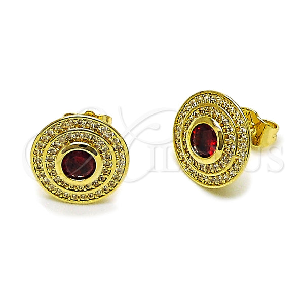 Arete Dormilona 02.156.0744.1 Oro Laminado, Diseño de Cluster, con Granate Zirconia Cubica and Blanca Micro Pave, Pulido, Tono Dorado