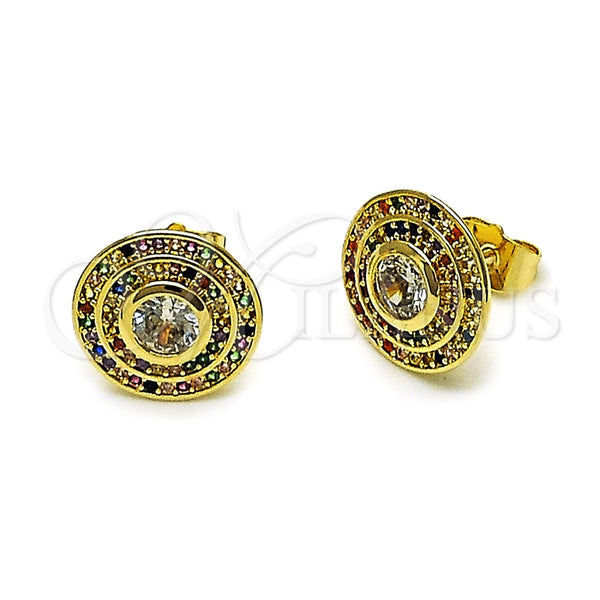 Arete Dormilona 02.156.0744.2 Oro Laminado, Diseño de Cluster, con Verde Zirconia Cubica and Blanca Micro Pave, Pulido, Tono Dorado