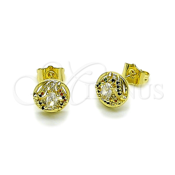 Arete Dormilona 02.156.0745 Oro Laminado, Diseño de Cluster, con Blanca Zirconia Cubica and Multicolor Micro Pave, Pulido, Tono Dorado