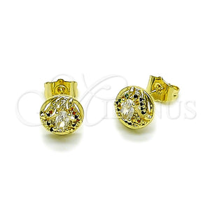 Arete Dormilona 02.156.0745 Oro Laminado, Diseño de Cluster, con Blanca Zirconia Cubica and Multicolor Micro Pave, Pulido, Tono Dorado