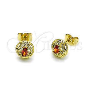 Arete Dormilona 02.156.0745.1 Oro Laminado, Diseño de Cluster, con Granate Zirconia Cubica and Blanca Micro Pave, Pulido, Tono Dorado