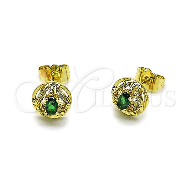 Arete Dormilona 02.156.0745.2 Oro Laminado, Diseño de Cluster, con Verde Zirconia Cubica and Blanca Micro Pave, Pulido, Tono Dorado
