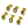Arete Dormilona 02.156.0746 Oro Laminado, Diseño de Gota y Cluster, con Blanca Zirconia Cubica and Multicolor Micro Pave, Pulido, Tono Dorado