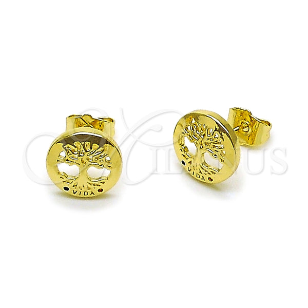 Arete Dormilona 02.156.0572.1 Oro Laminado, Diseño de Ãrbol, con Multicolor Micro Pave, Pulido, Tono Dorado