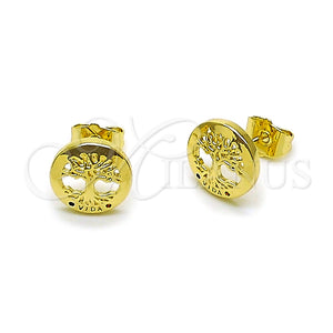 Arete Dormilona 02.156.0572.1 Oro Laminado, Diseño de Ãrbol, con Multicolor Micro Pave, Pulido, Tono Dorado