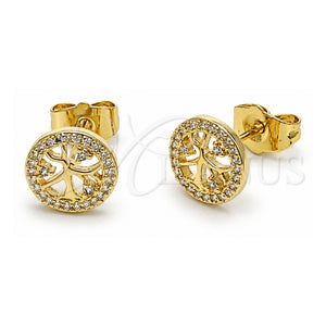 Arete Dormilona 02.156.0747 Oro Laminado, Diseño de Ãrbol, con Zirconia Cubica Blanca, Pulido, Tono Dorado
