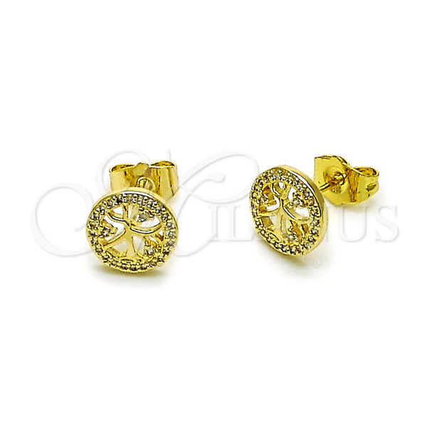 Arete Dormilona 02.156.0747 Oro Laminado, Diseño de Ãrbol, con Blanca Zirconia Cubica, Pulido, Tono Dorado
