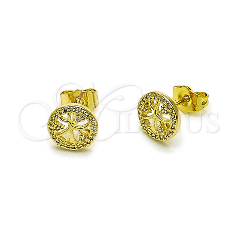 Arete Dormilona 02.156.0747 Oro Laminado, Diseño de Ãrbol, con Blanca Zirconia Cubica, Pulido, Tono Dorado