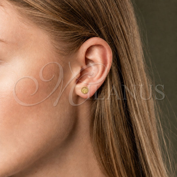 Arete Dormilona 02.156.0748 Oro Laminado, Diseño de Ãrbol, con Blanca Micro Pave, Pulido, Tono Dorado