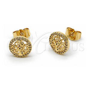 Arete Dormilona 02.156.0749 Oro Laminado, Diseño de Ãrbol, con Zirconia Cubica Blanca y Micro Pave Blanca, Pulido, Tono Dorado