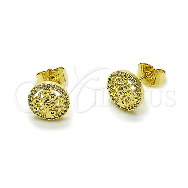 Arete Dormilona 02.156.0749 Oro Laminado, Diseño de Ãrbol, con Blanca Zirconia Cubica and Blanca Micro Pave, Pulido, Tono Dorado