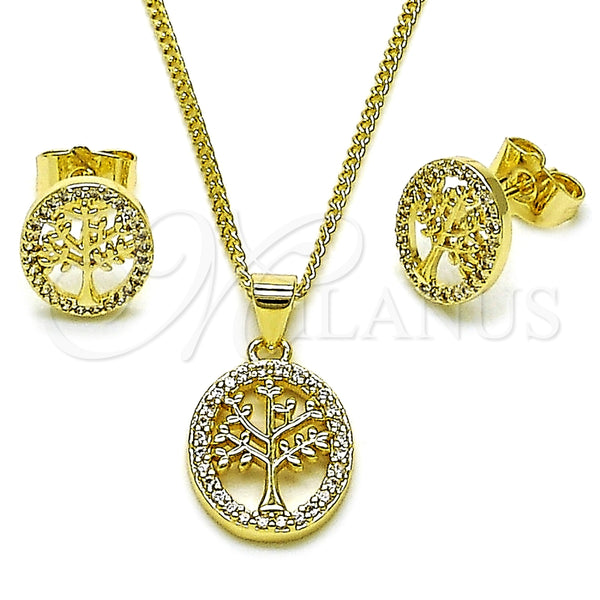 Juego de Arete y Dije de Adulto 10.156.0564 Oro Laminado, Diseño de Ãrbol, con Blanca Micro Pave, Pulido, Tono Dorado