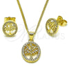Juego de Arete y Dije de Adulto 10.156.0564 Oro Laminado, Diseño de Ãrbol, con Blanca Micro Pave, Pulido, Tono Dorado