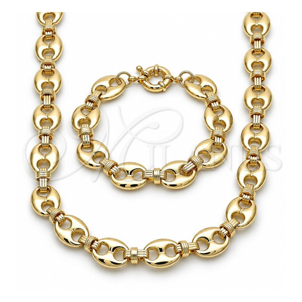 Collar y Pulsera 06.418.0002.18 Oro Laminado, Diseño de Puff Mariner, Pulido, Tono Dorado