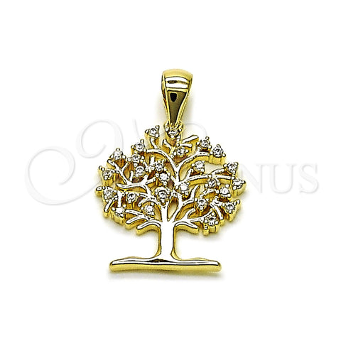 Dije Elegante 05.156.0212 Oro Laminado, Diseño de Ãrbol, con Blanca Zirconia Cubica, Pulido, Tono Dorado