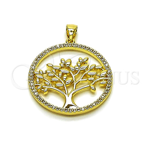 Dije Elegante 05.156.0213 Oro Laminado, Diseño de Ãrbol, con Blanca Micro Pave, Pulido, Tono Dorado