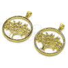 Dije Elegante 05.156.0213 Oro Laminado, Diseño de Ãrbol, con Blanca Micro Pave, Pulido, Tono Dorado