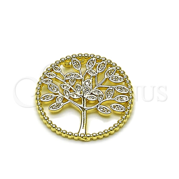 Dije Elegante 05.156.0214 Oro Laminado, Diseño de Ãrbol, con Blanca Micro Pave, Pulido, Tono Dorado