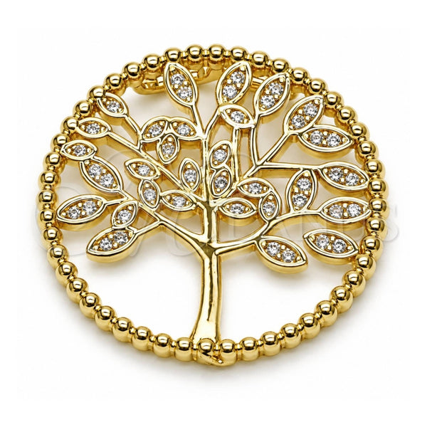 Dije Elegante 05.156.0214 Oro Laminado, Diseño de Ãrbol, con Micro Pave Blanca, Pulido, Tono Dorado