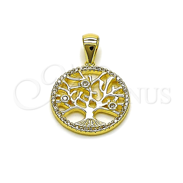 Dije Elegante 05.156.0215 Oro Laminado, Diseño de Ãrbol, con Blanca Zirconia Cubica and Blanca Micro Pave, Pulido, Tono Dorado