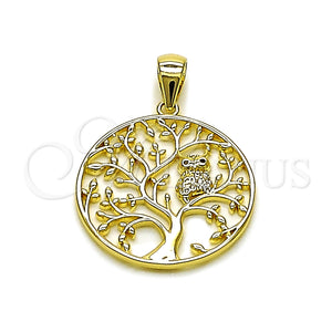Dije Elegante 05.156.0216 Oro Laminado, Diseño de Ãrbol y Búho, con Blanca Micro Pave, Pulido, Tono Dorado