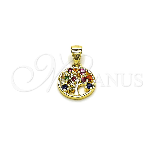 Dije Elegante 05.156.0218 Oro Laminado, Diseño de Ãrbol, con Multicolor Zirconia Cubica, Pulido, Tono Dorado