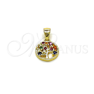 Dije Elegante 05.156.0218 Oro Laminado, Diseño de Ãrbol, con Multicolor Zirconia Cubica, Pulido, Tono Dorado