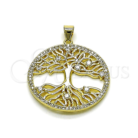 Dije Elegante 05.156.0219 Oro Laminado, Diseño de Ãrbol, con Blanca Zirconia Cubica and Blanca Micro Pave, Pulido, Tono Dorado