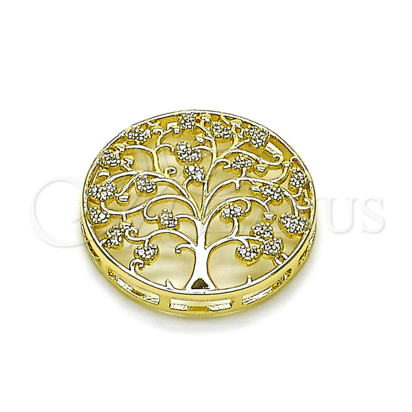 Dije Elegante 05.156.0222 Oro Laminado, Diseño de Ãrbol y Corazón, con Blanca Micro Pave, Pulido, Tono Dorado