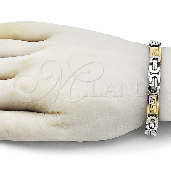 Pulsera Elegante 03.116.0045.09 Acero Inoxidable, Diseño de Llave Griega, Pulido, Dos Tonos (09 MM Thickness, 9 Inches Length)