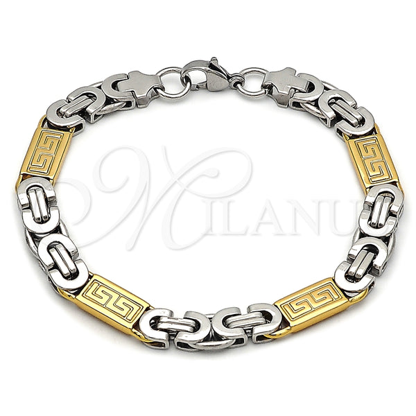 Pulsera Elegante 03.116.0045.09 Acero Inoxidable, Diseño de Llave Griega, Pulido, Dos Tonos (09 MM Thickness, 9 Inches Length)