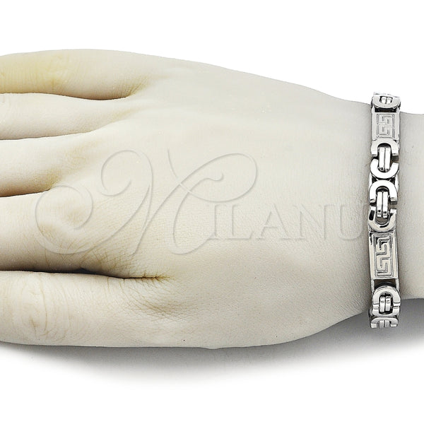 Pulsera Elegante 03.116.0045.1.09 Acero Inoxidable, Diseño de Llave Griega, Pulido, Tono Plateado (09 MM Thickness, 9 Inches Length)