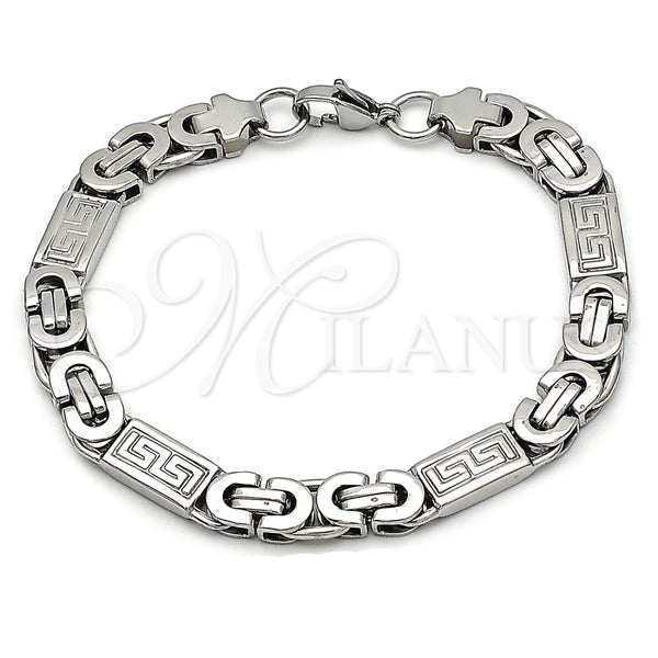 Pulsera Elegante 03.116.0045.1.09 Acero Inoxidable, Diseño de Llave Griega, Pulido, Tono Plateado (09 MM Thickness, 9 Inches Length)