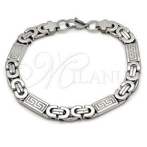 Pulsera Elegante 03.116.0045.1.09 Acero Inoxidable, Diseño de Llave Griega, Pulido, Tono Plateado (09 MM Thickness, 9 Inches Length)