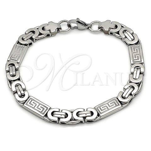 Pulsera Elegante 03.116.0045.1.09 Acero Inoxidable, Diseño de Llave Griega, Pulido, Tono Plateado (09 MM Thickness, 9 Inches Length)