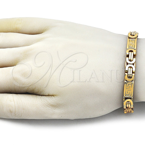 Pulsera Elegante 03.116.0045.2.09 Acero Inoxidable, Diseño de Llave Griega, Pulido, Tono Dorado (09 MM Thickness, 9 Inches Length)
