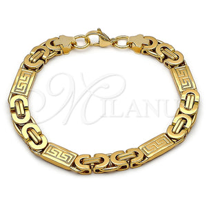 Pulsera Elegante 03.116.0045.2.09 Acero Inoxidable, Diseño de Llave Griega, Pulido, Tono Dorado (09 MM Thickness, 9 Inches Length)