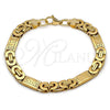 Pulsera Elegante 03.116.0045.2.09 Acero Inoxidable, Diseño de Llave Griega, Pulido, Tono Dorado (09 MM Thickness, 9 Inches Length)