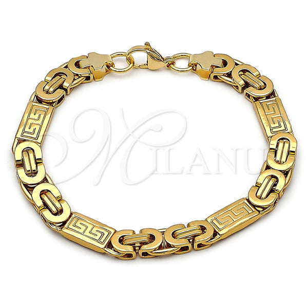 Pulsera Elegante 03.116.0045.2.09 Acero Inoxidable, Diseño de Llave Griega, Pulido, Tono Dorado (09 MM Thickness, 9 Inches Length)